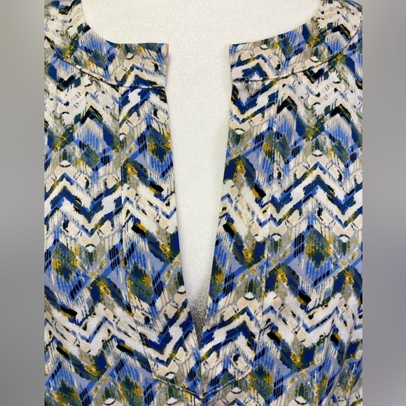 Misa Long Sleeve Maxi Dress Smocked Waist Blue White Geometric Print - Picture 3 of 10